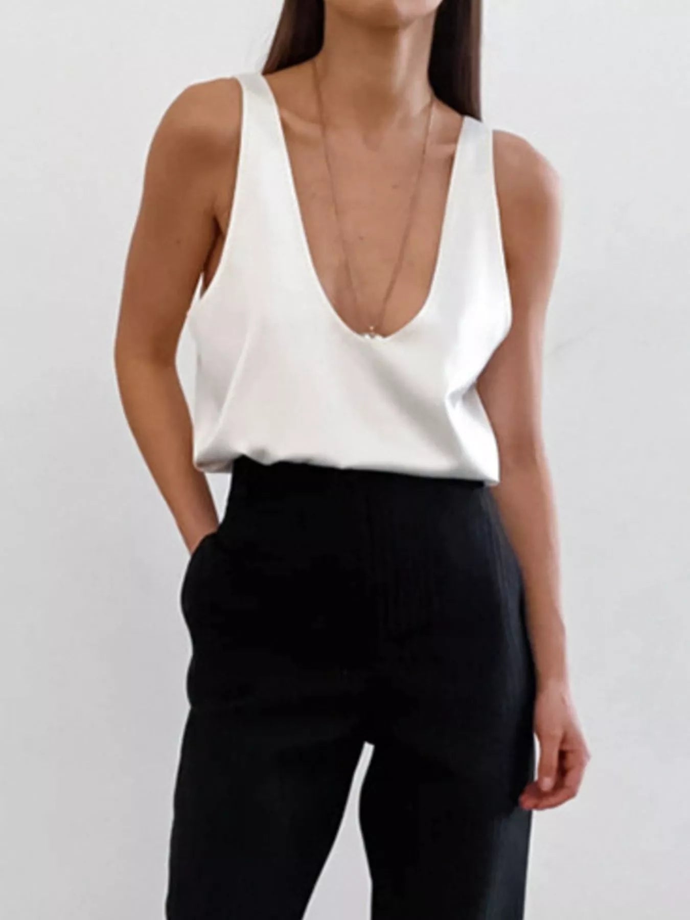 Trendsi Satin Deep V-Neck Tank -