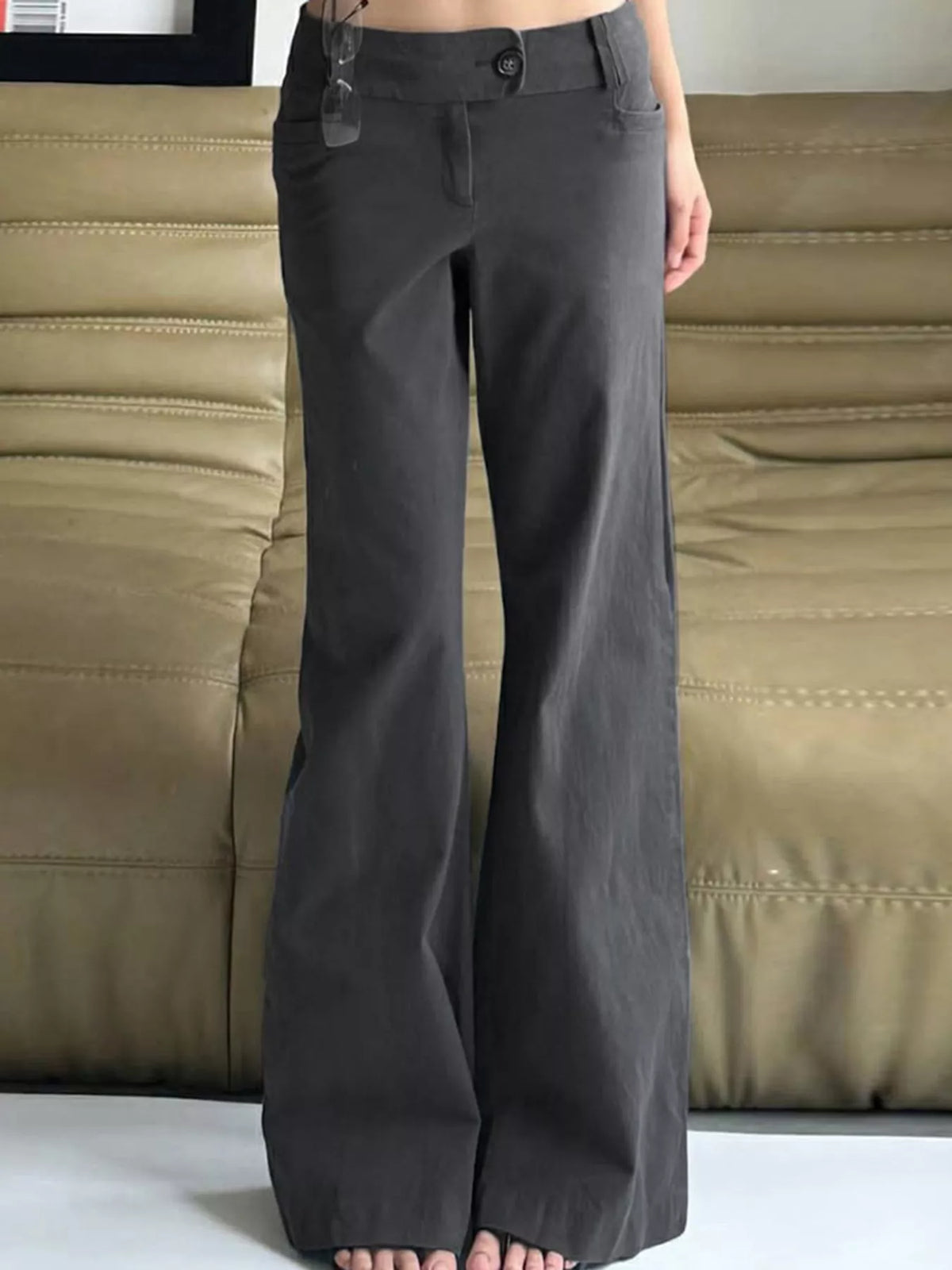 Flared pants, gray front