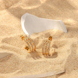 Trendsi Stainless Steel Inlaid Zircon C-Hoop Earrings -