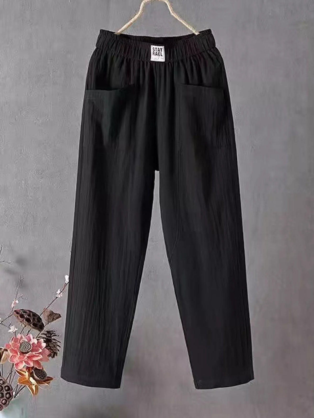 Linen-blend harem pants, black hanging front