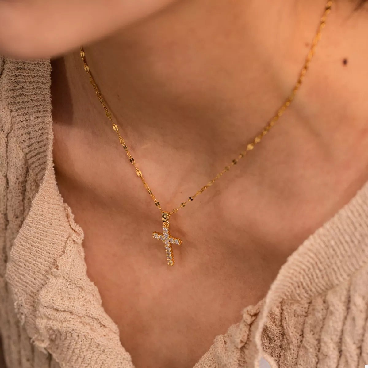 Trendsi 18K Gold-Plated Cross Pendant Necklace -