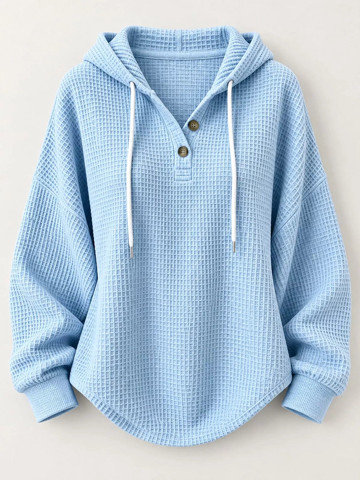 Waffle-knit hoodie, light blue flat lay