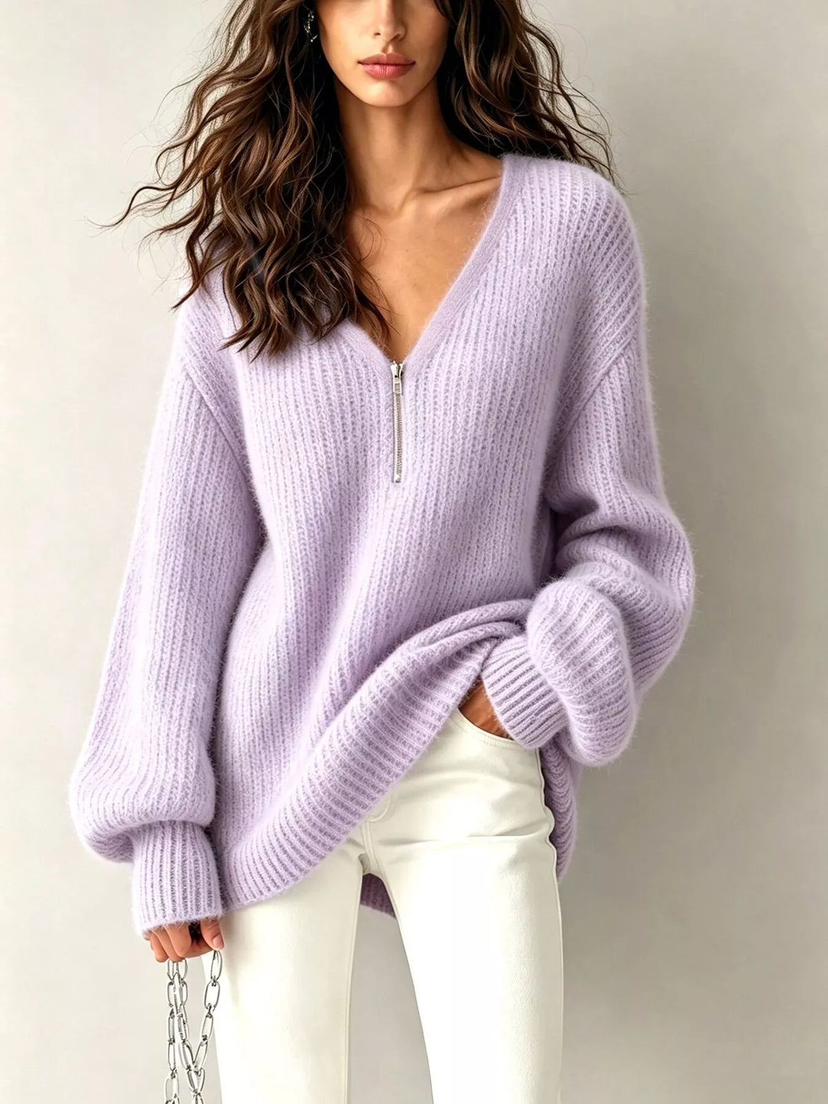 Quarter-zip sweater, purple front