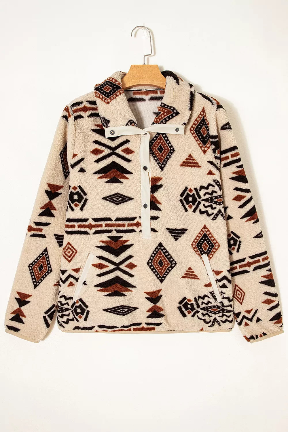 Trendsi Aztec Print Fleece Snap Down Sweatshirt - Shirts