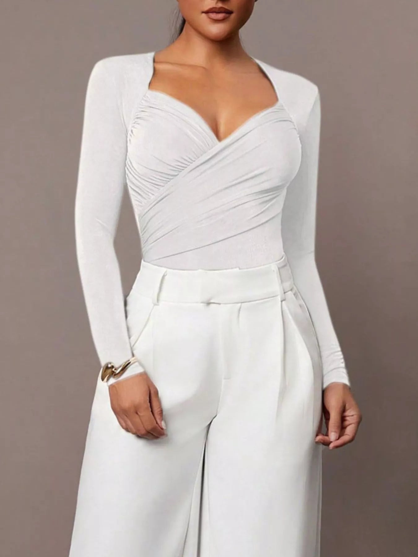 Trendsi Ruched Surplice Long Sleeve Bodysuit -