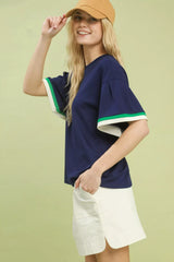Trendsi Umgee Contrast Trim Bell Sleeve Top -