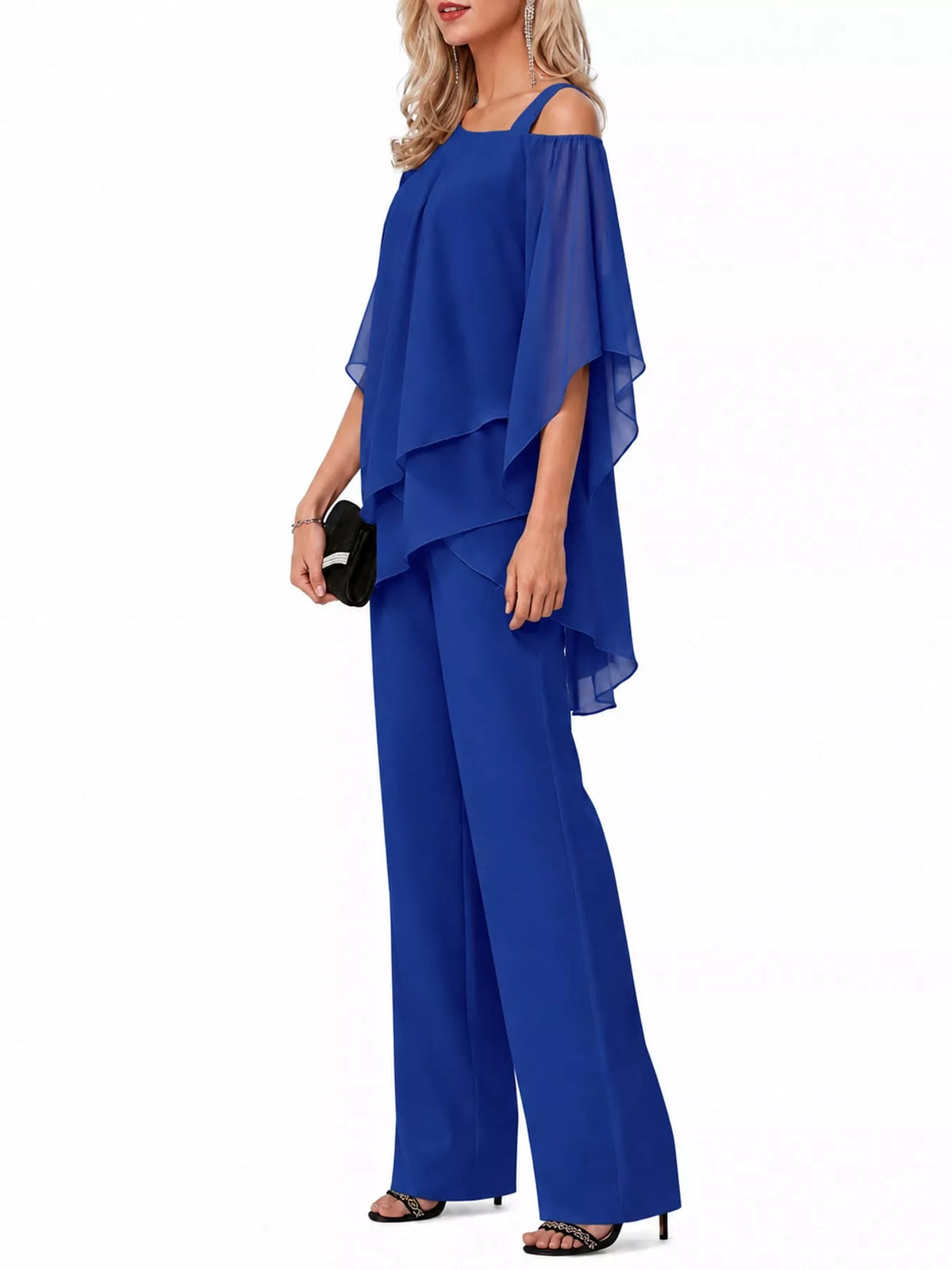 Cold-Shoulder Layered Top and Wide-Leg Pants Set — side view