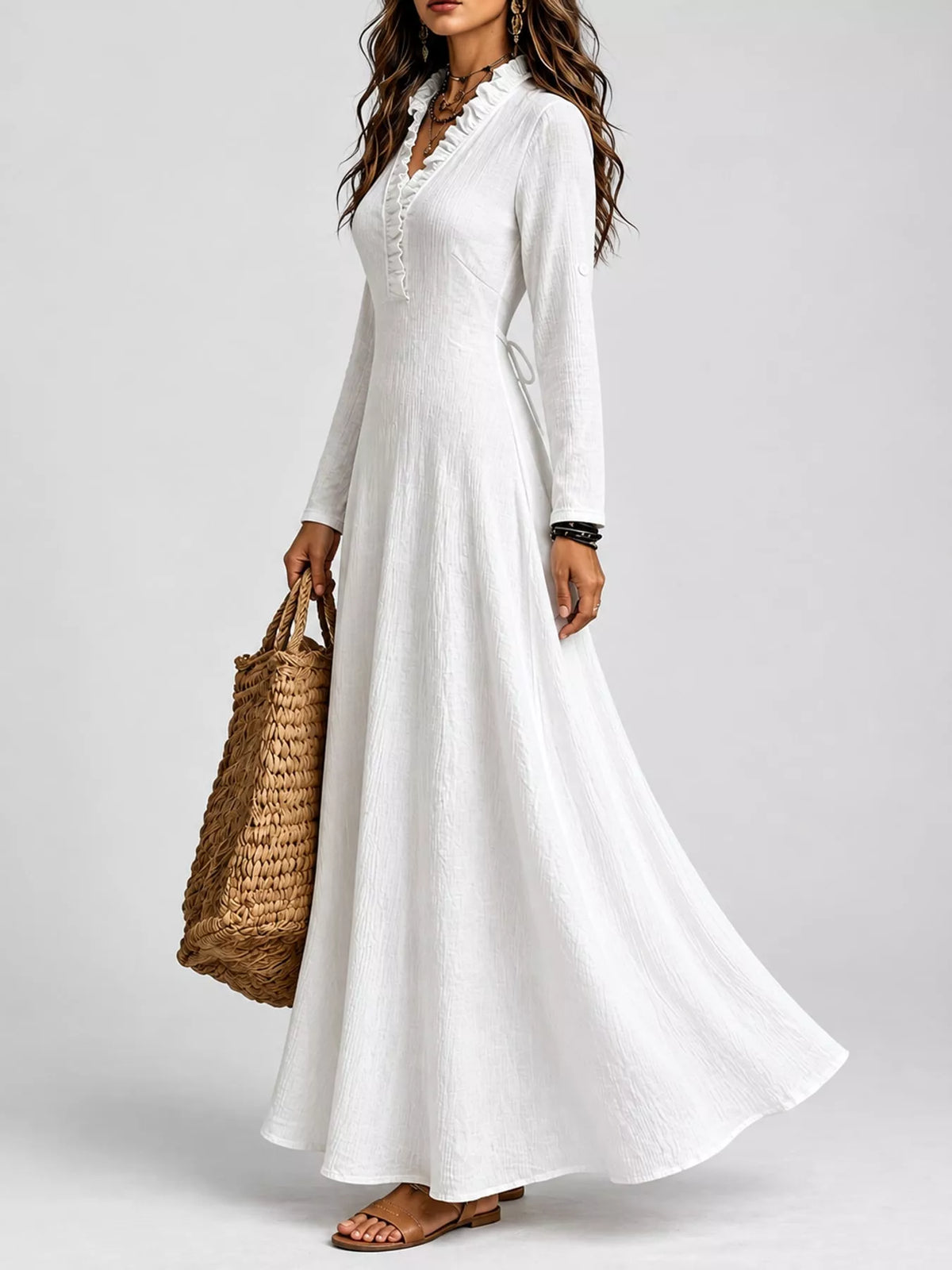 Frill-trim maxi dress, white side