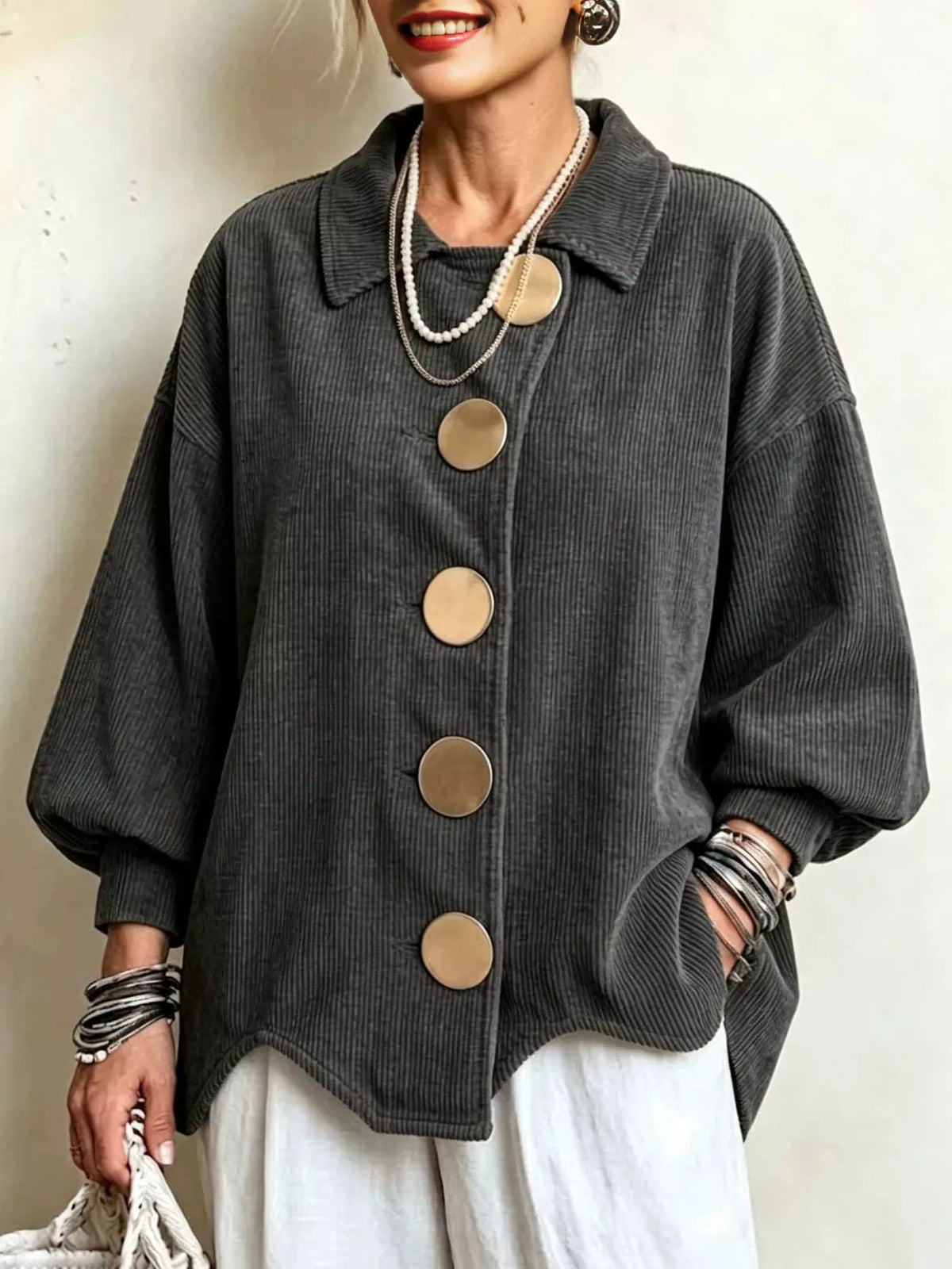 Gray corduroy button-down jacket