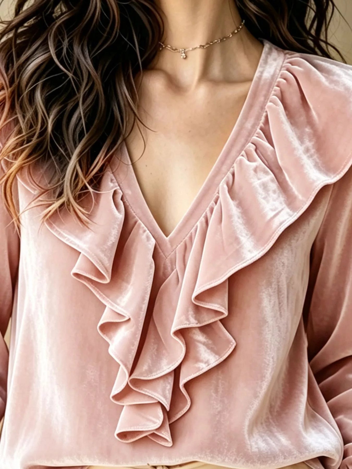 Trendsi Ruffled V-Neck Long Sleeve Blouse -