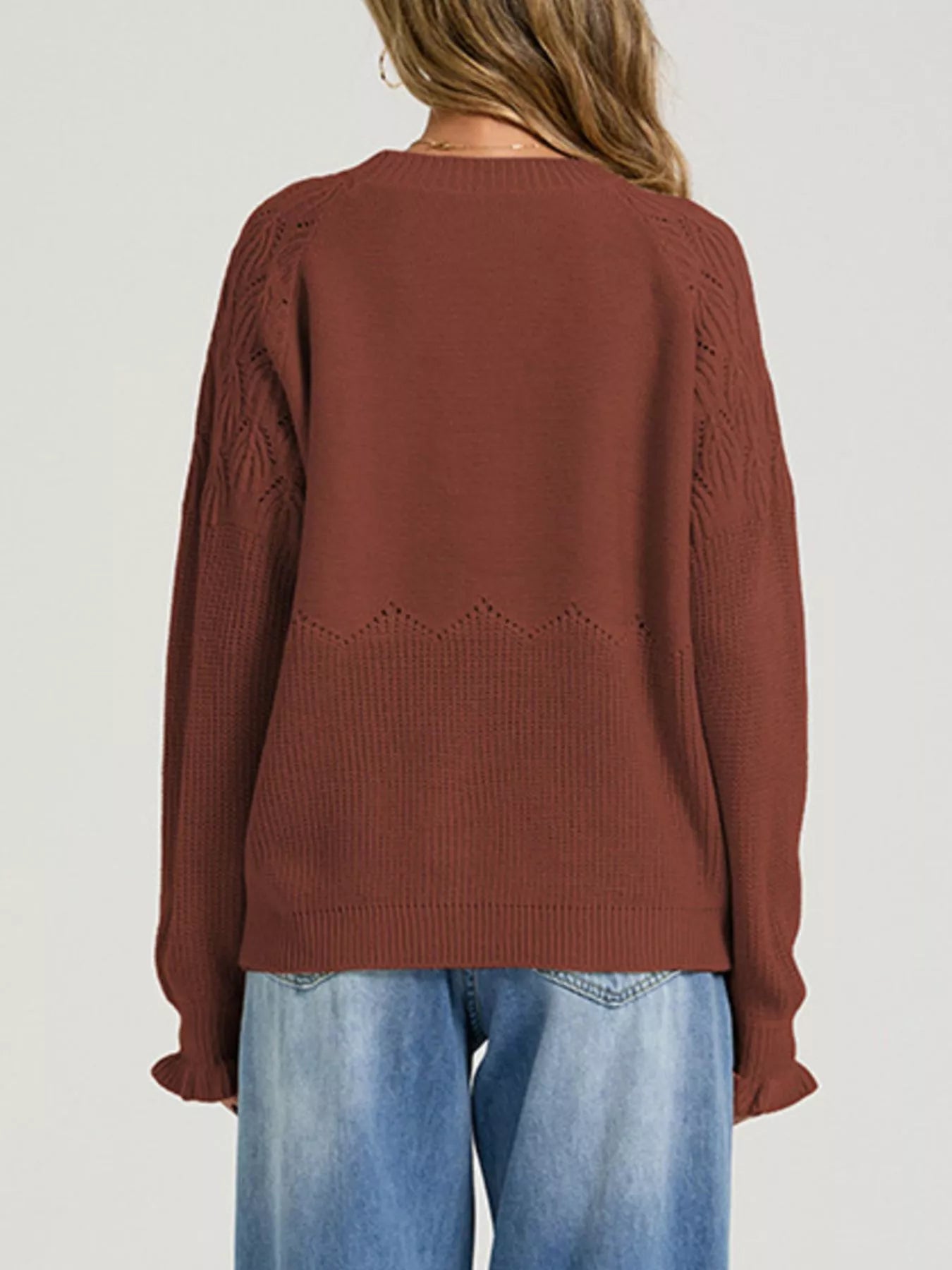 Trendsi Pointelle Knit Round Neck Sweater -