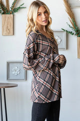 Trendsi Heimish Plaid Exposed Seam V-Neck T-Shirt - Shirts