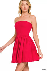 Trendsi Zenana Combined Knit Tube Top Flare Mini Dress -