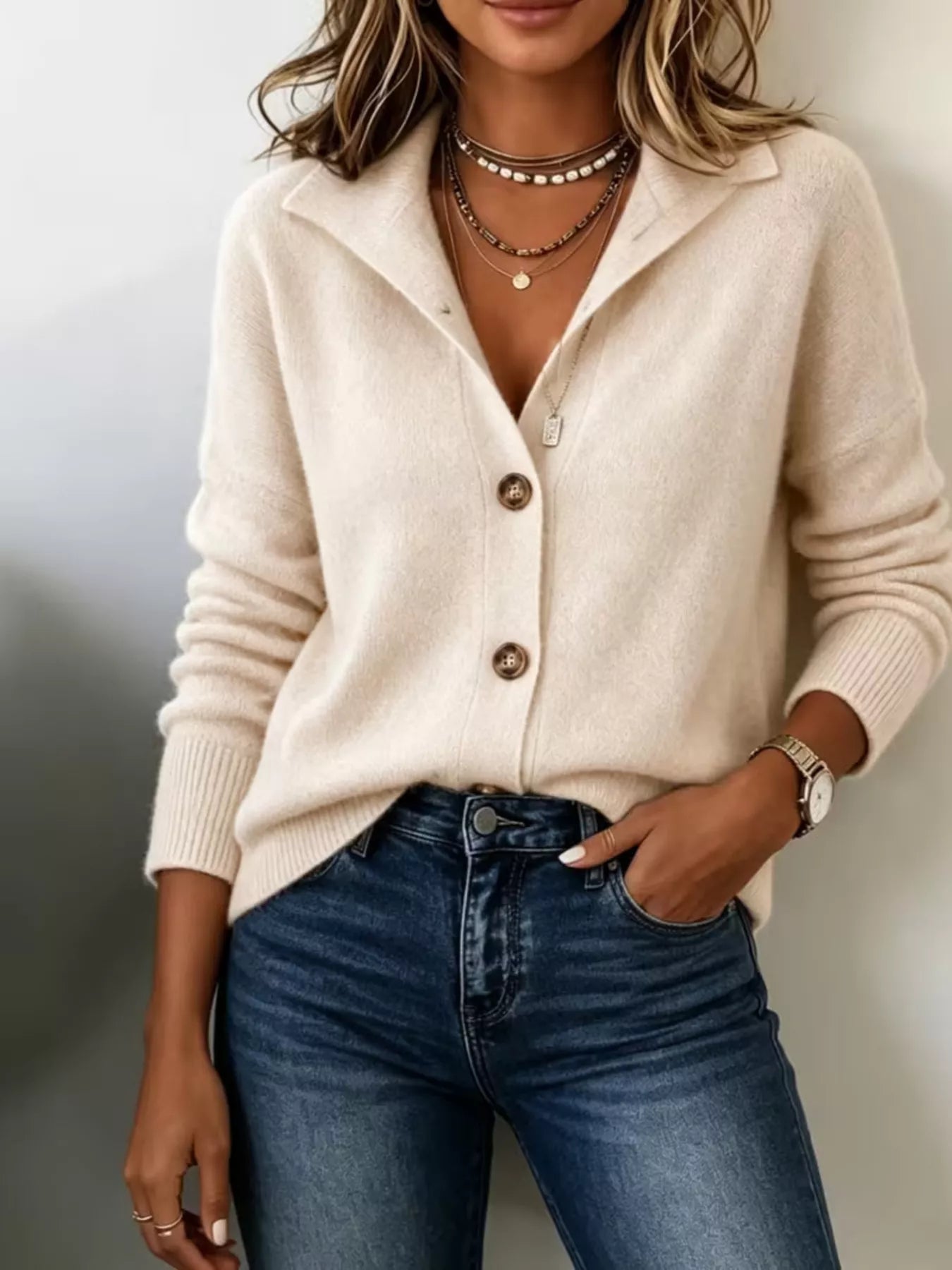 Trendsi Button-Down Knit Cardigan -