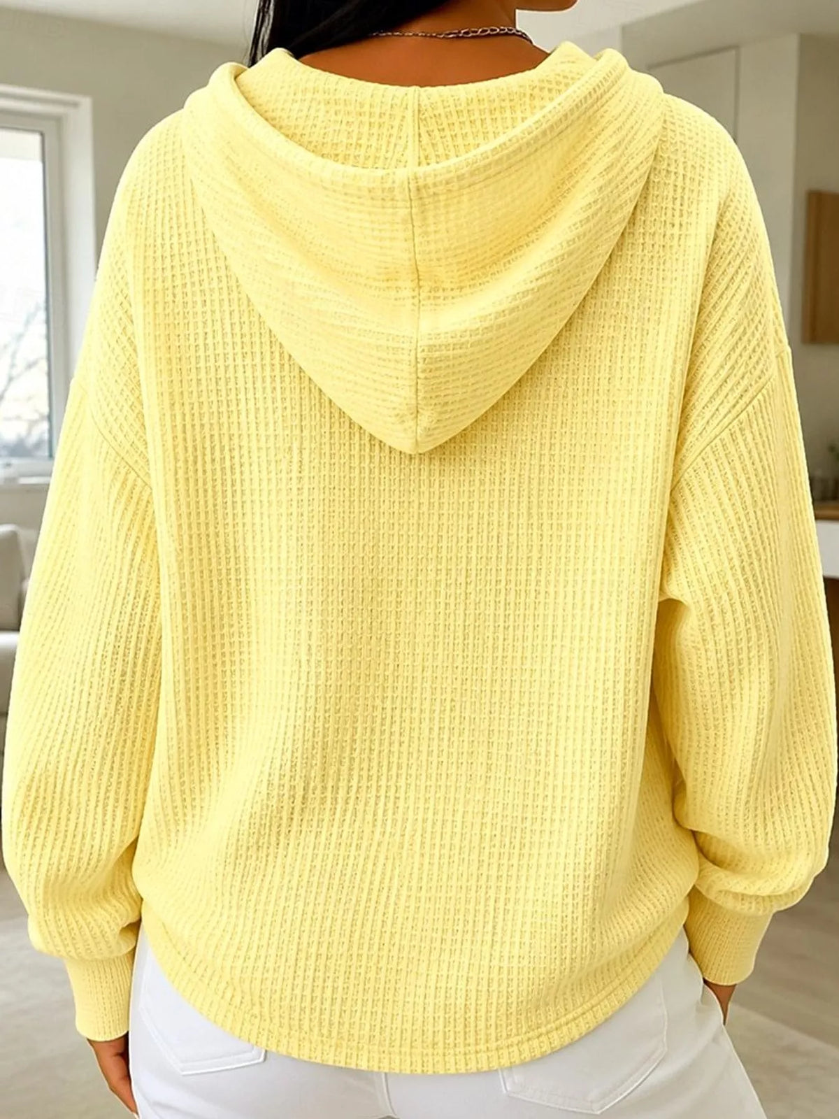 Waffle-knit hoodie, yellow back