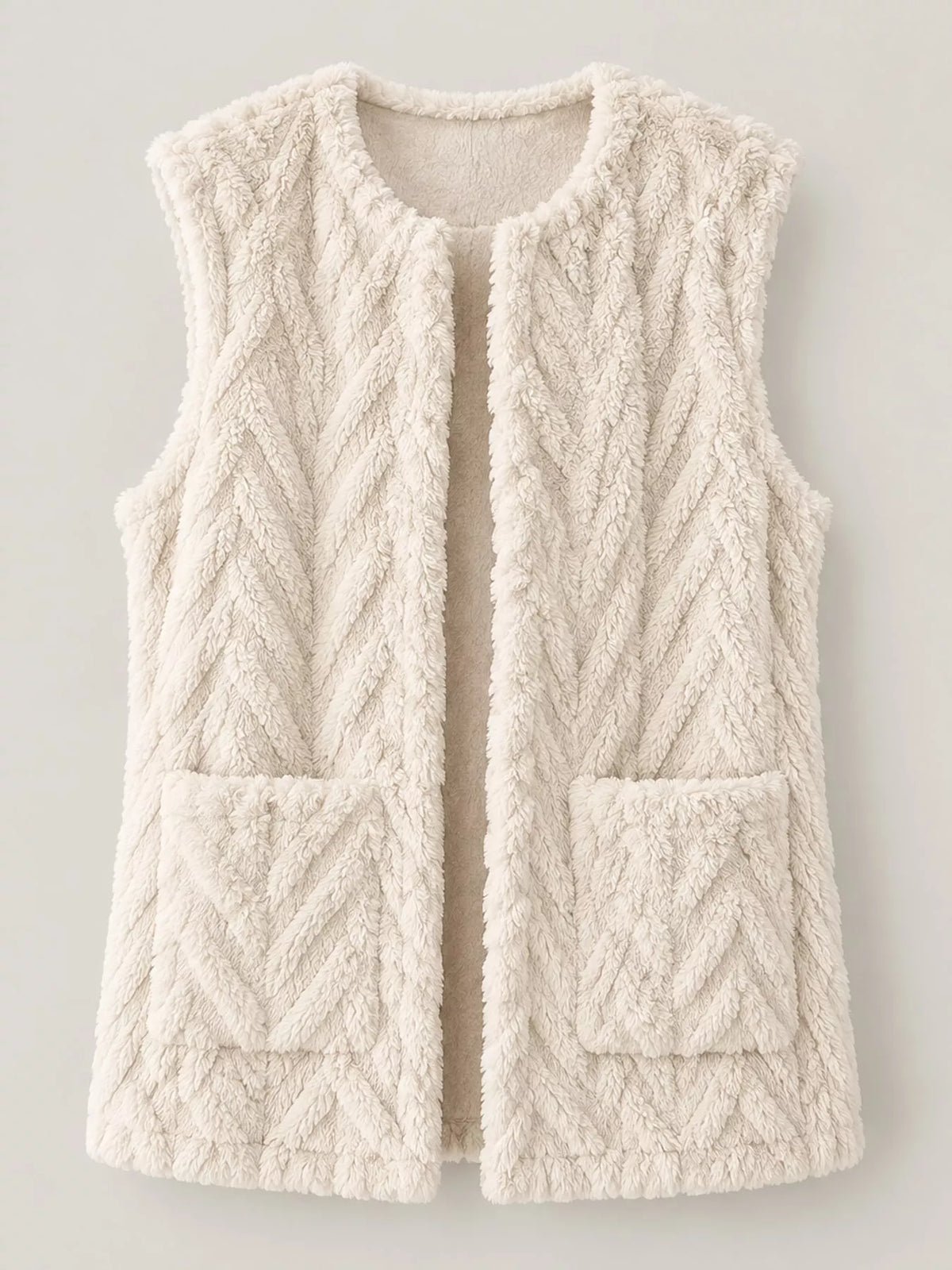 Cream sherpa open front vest coat