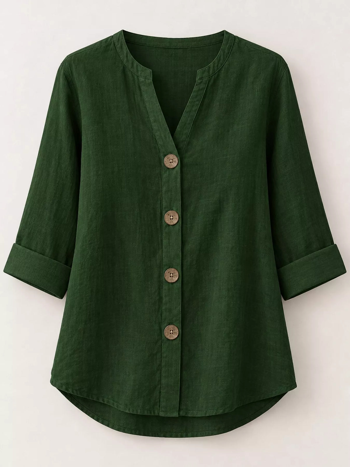 Notched-neck shirt, green flat front