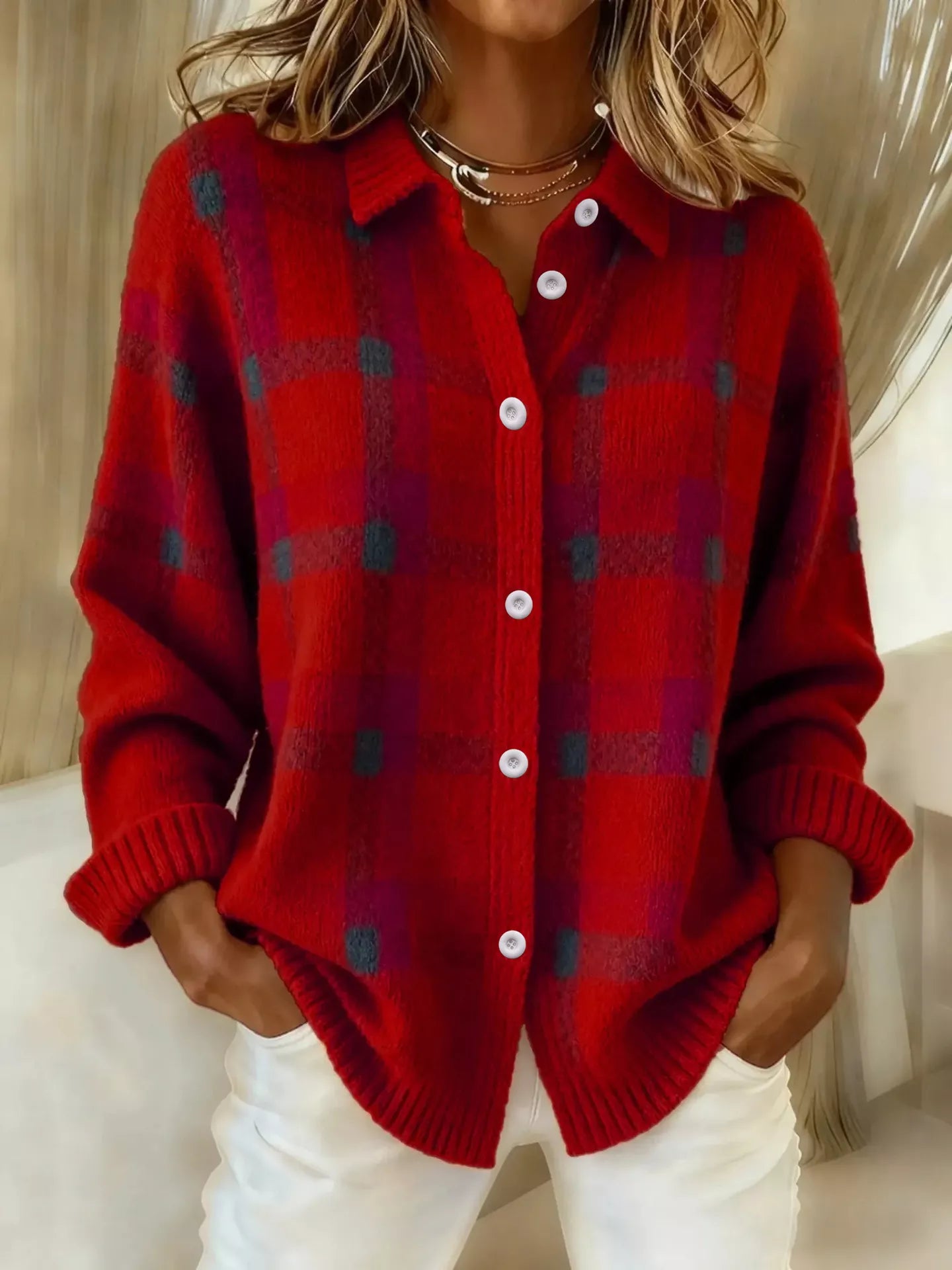 Trendsi Plaid Button-Up Cardigan -
