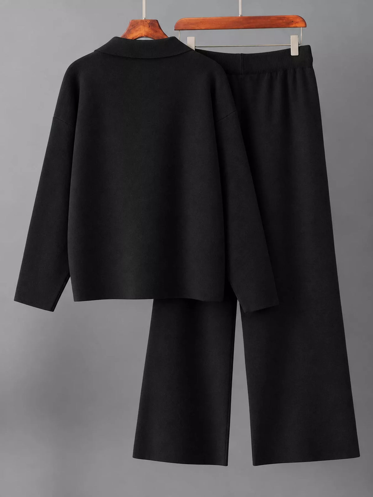 Collared Long Sleeve Knit Top and Wide-Leg Pants Sweater Set — garment back