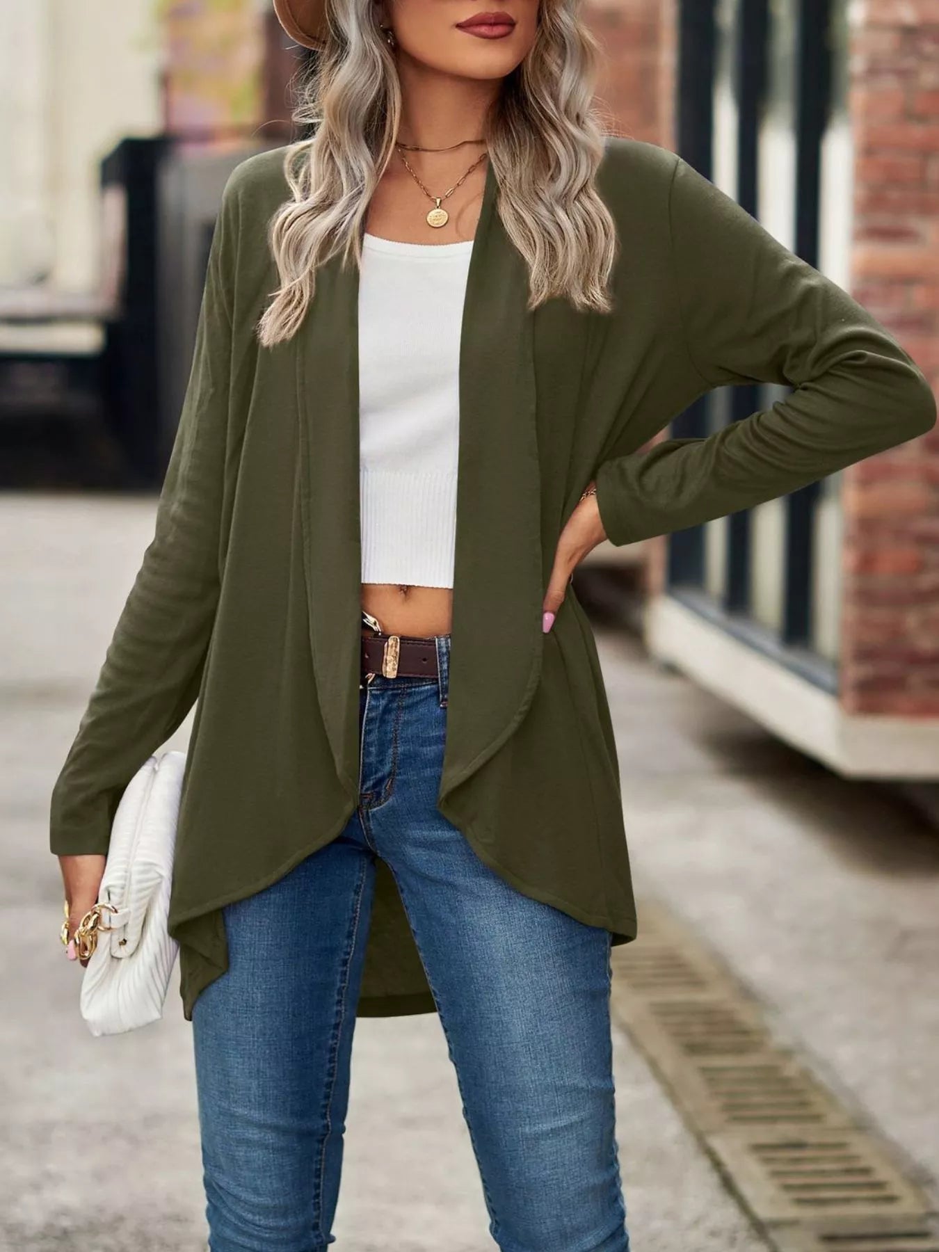 Trendsi Open-Front Dropped Shoulder Cardigan -