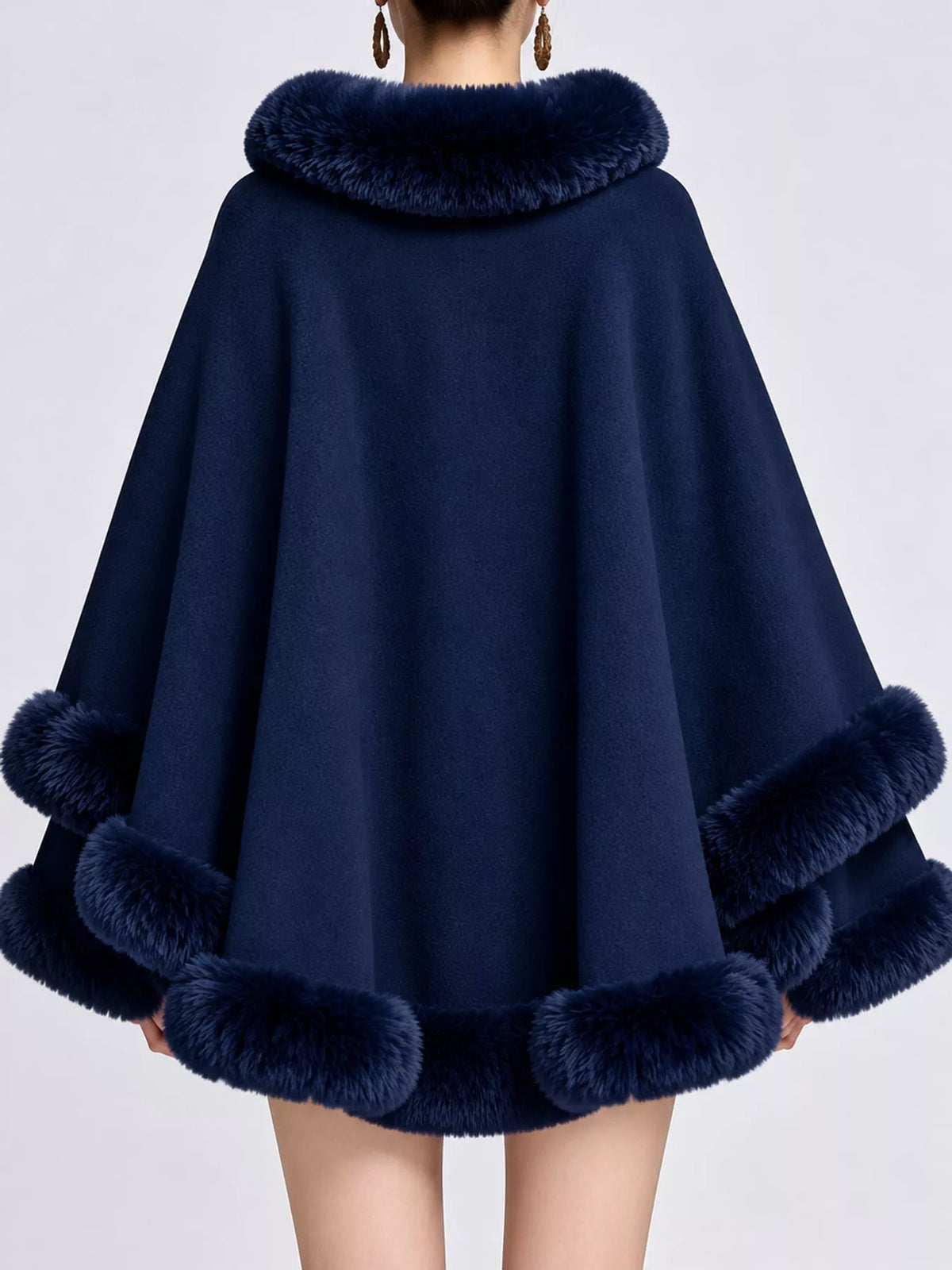 Faux-fur-trim cape, navy back