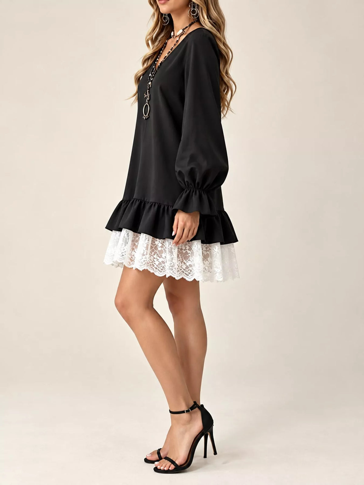 Lace-hem dress, black side