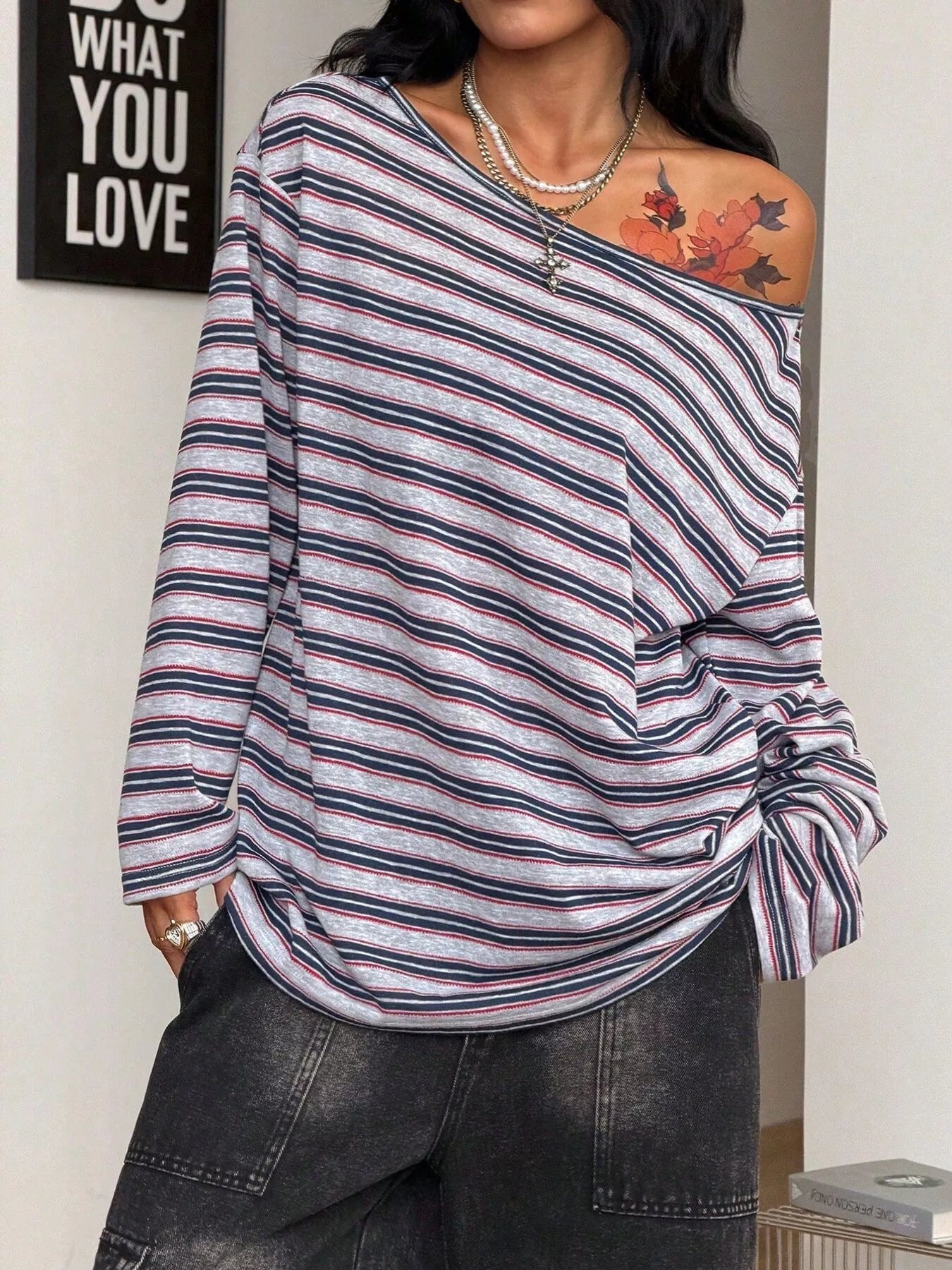 Trendsi Striped Boat Neck Long Sleeve T-Shirt -