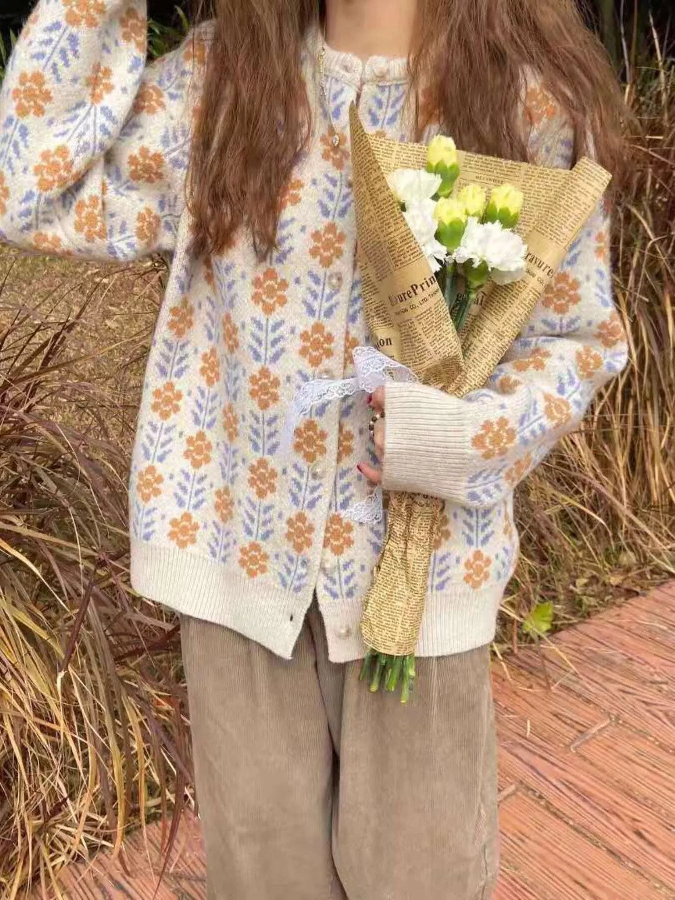Trendsi Floral Button Up Knit Cardigan -