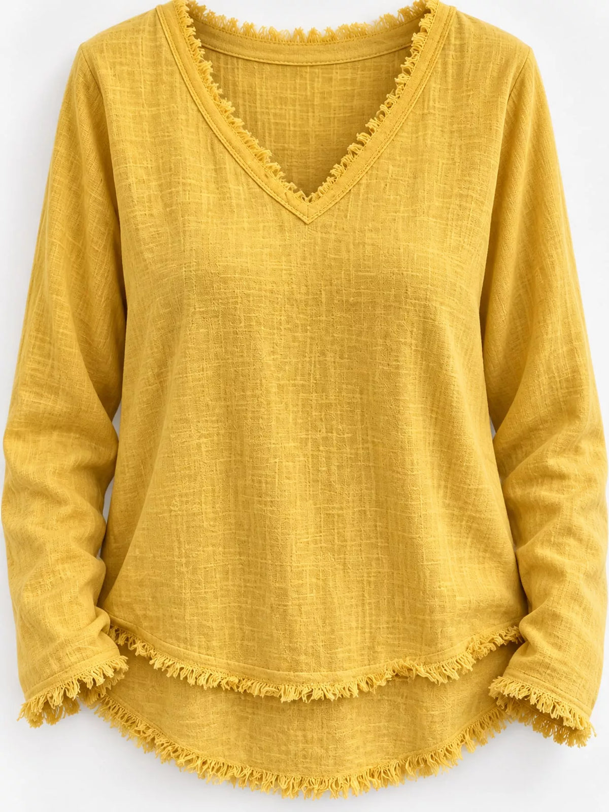 Frayed-hem blouse, yellow front hem detail