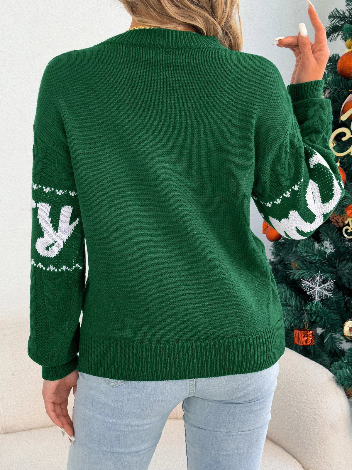 Merry Cable Knit Sweater in green, back view