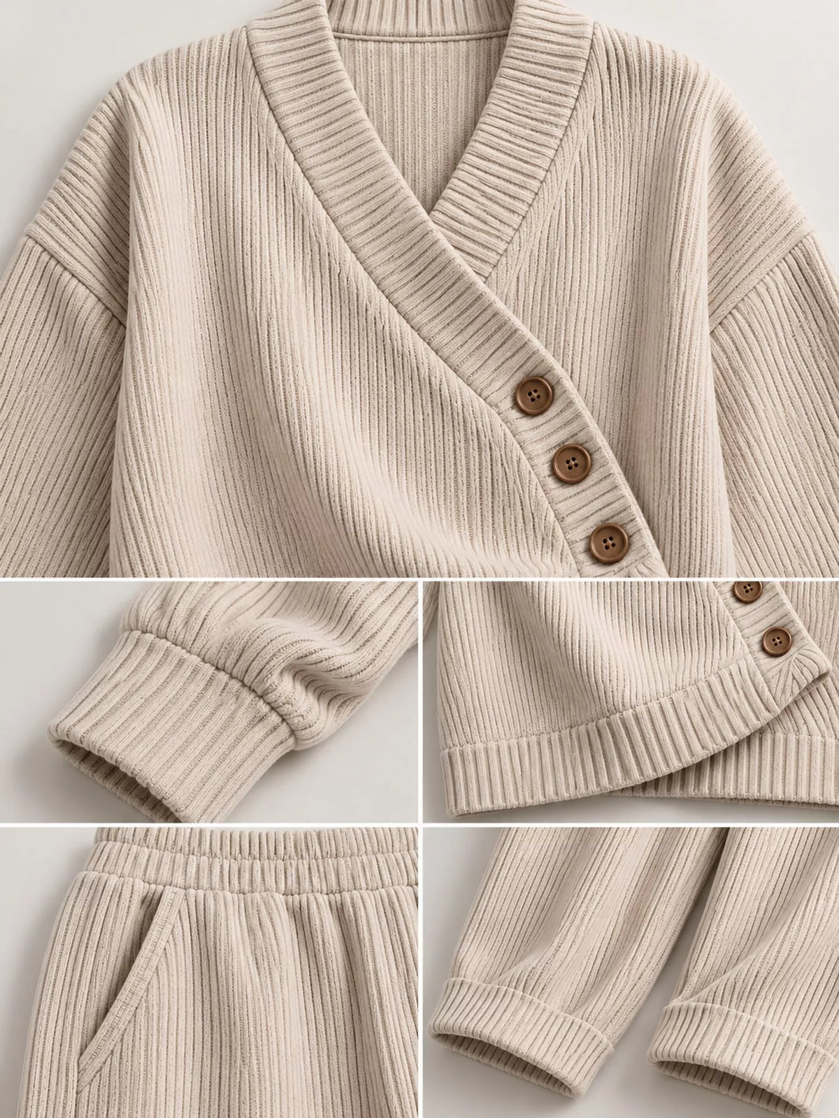 V-Neck Wrap Sweater and Wide-Leg Pants Set — construction details