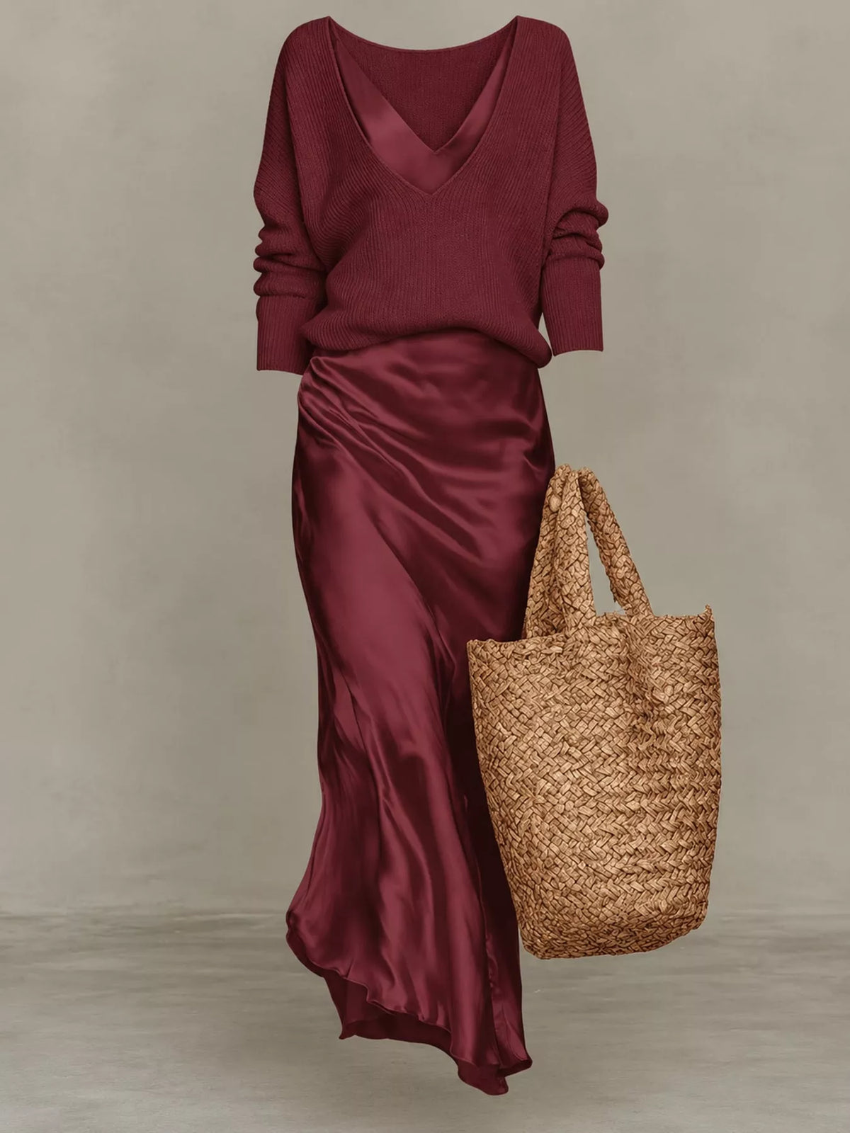 Satin Maxi Dress Two-Piece Set — garment front