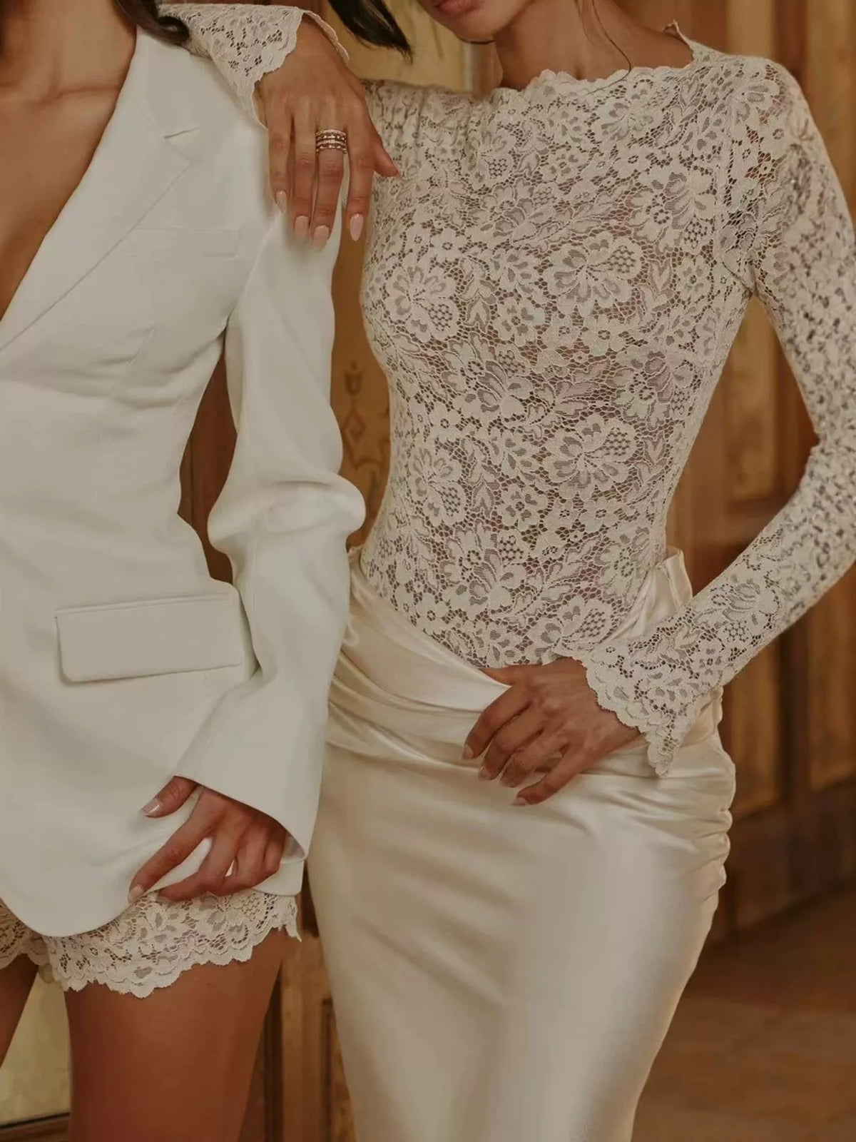 Cream lace and satin maxi dress