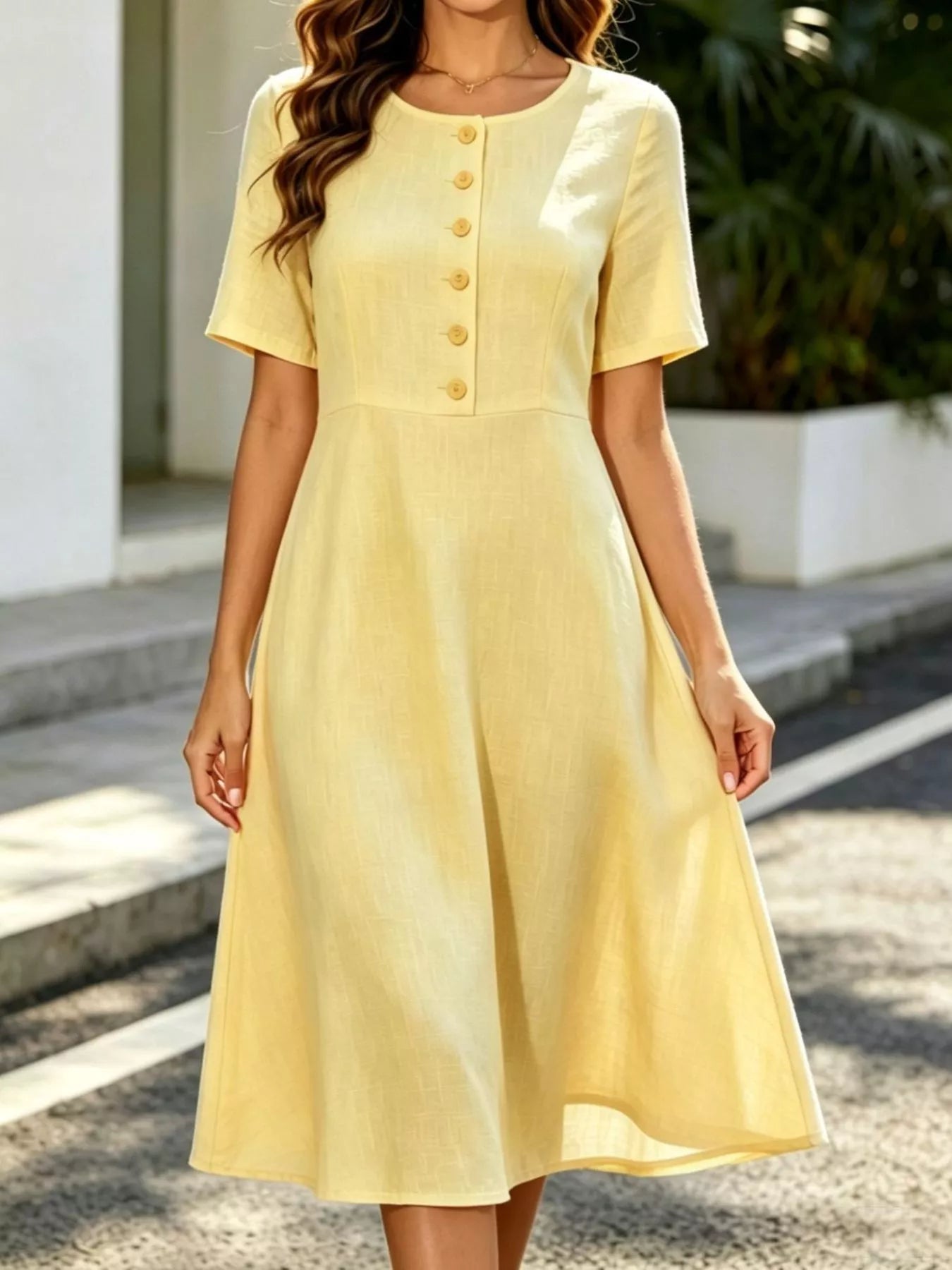 Trendsi Button Detail A-Line Midi Dress - Dresses