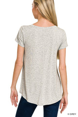 Trendsi Zenana Rayon Short Sleeve V-neck Round Hem Top -