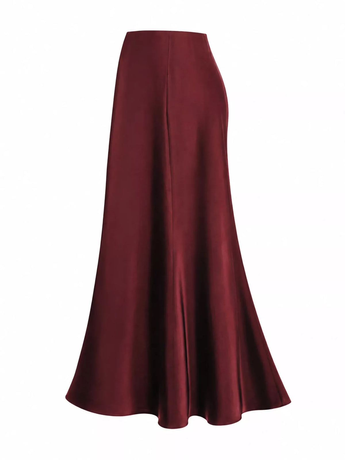 Zip-up satin skirt, burgundy side