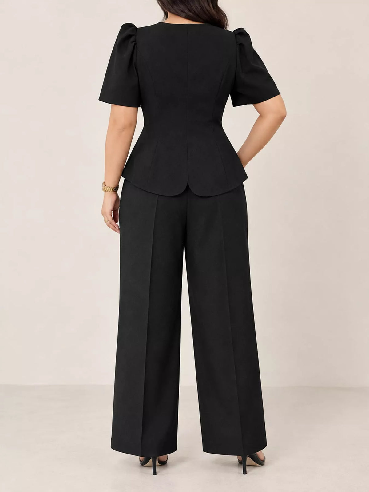 Peplum top and pants set, black back