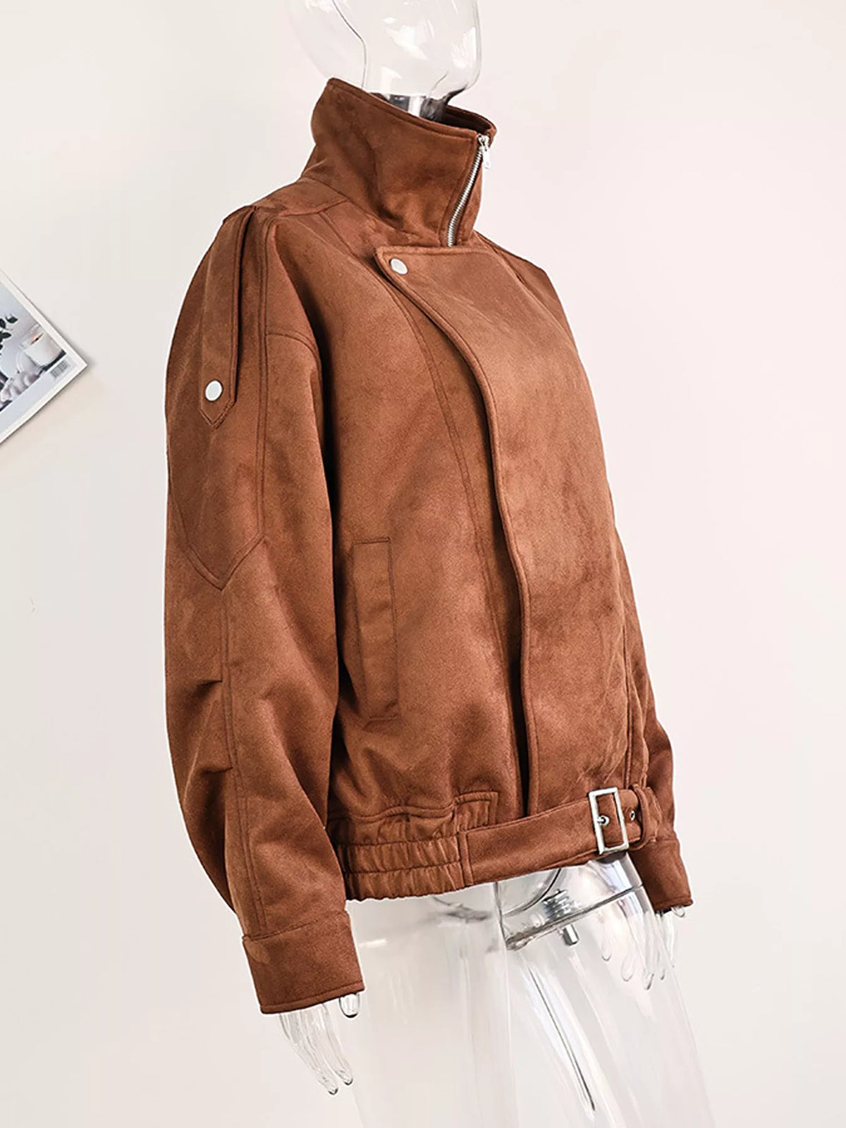 Trendsi Zip Up Dropped Shoulder Moto Jacket -