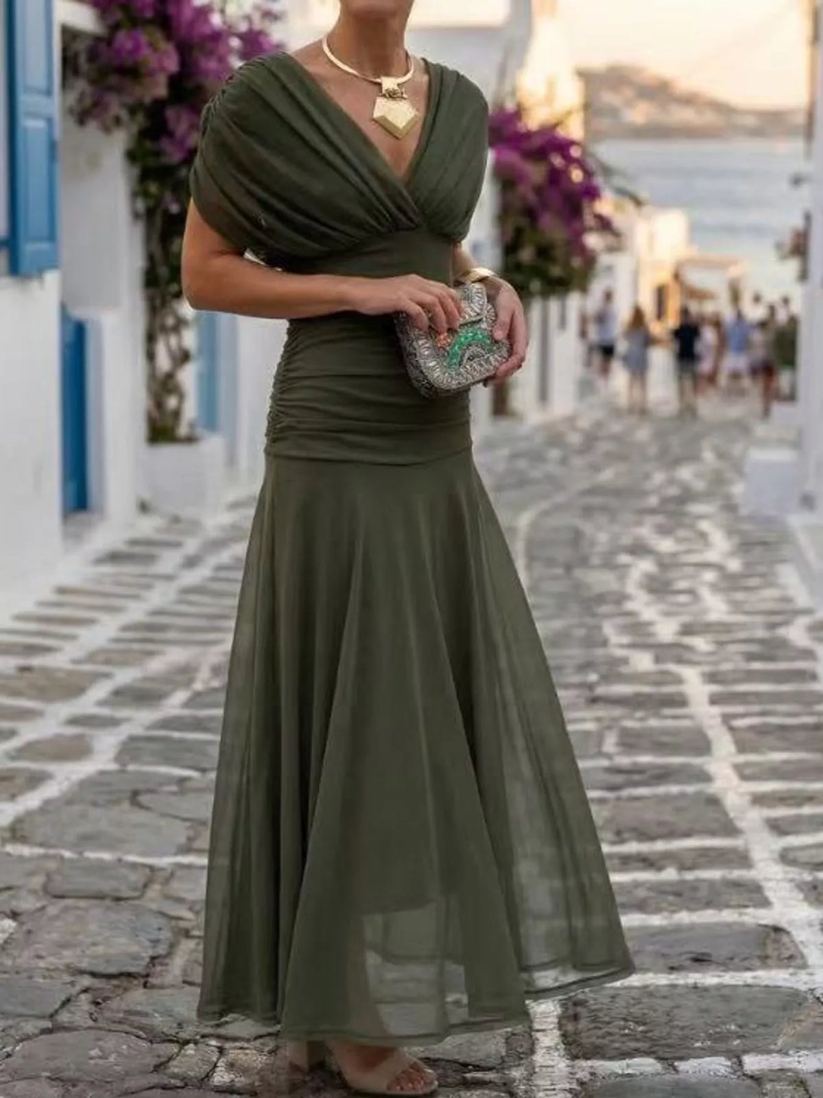 Army Green ruched dress