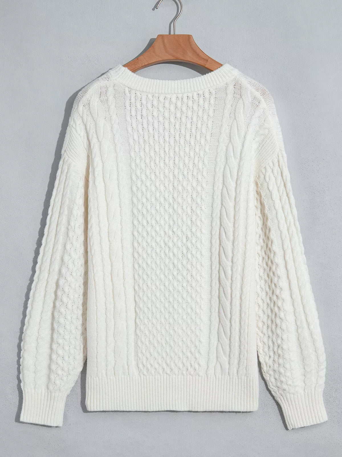 Cable Round Neck Sweater in white, back view