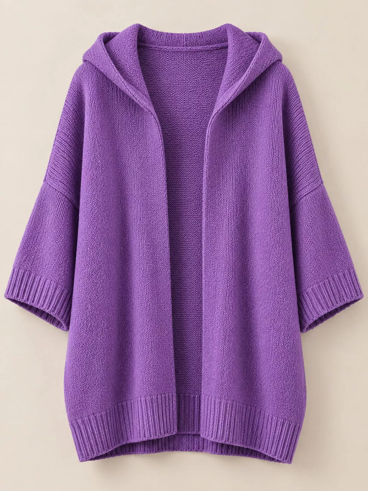 Hooded knit cardigan, purple flat lay