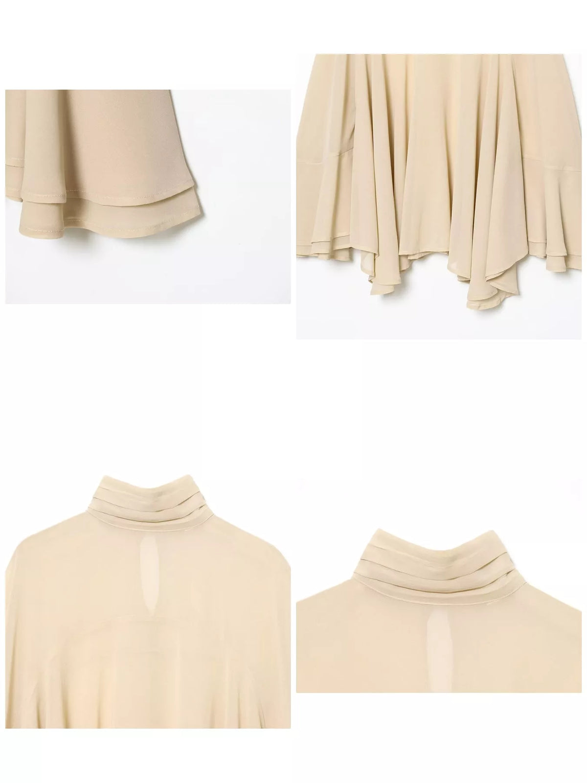 Mock Neck Chiffon Cape, detail view in apricot