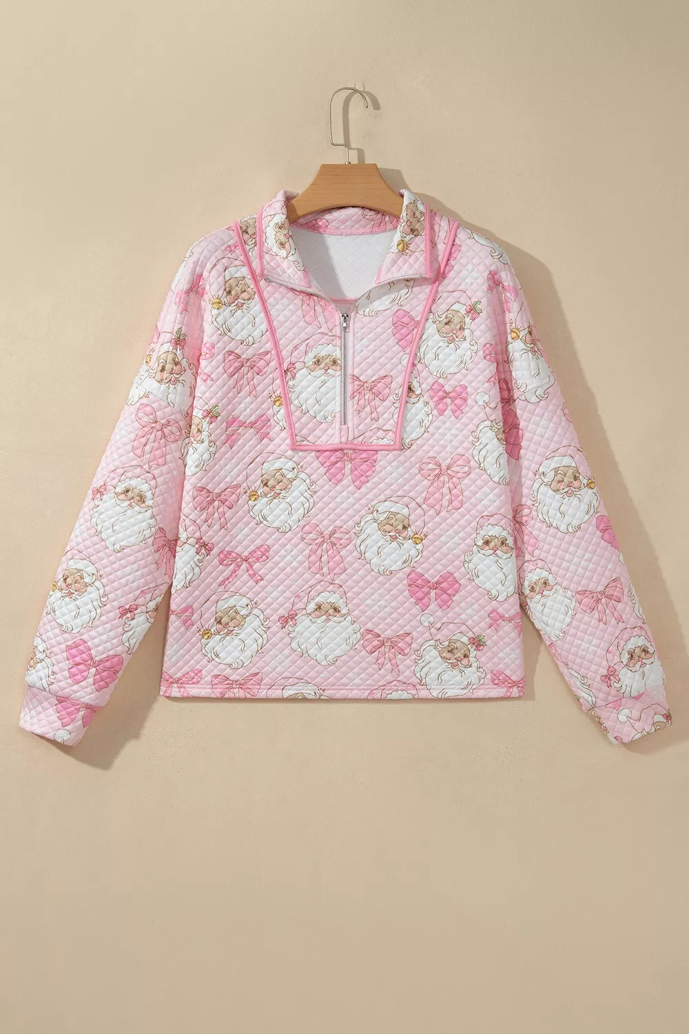 Pink Santa print christmas print quarter-zip sweatshirt — front view