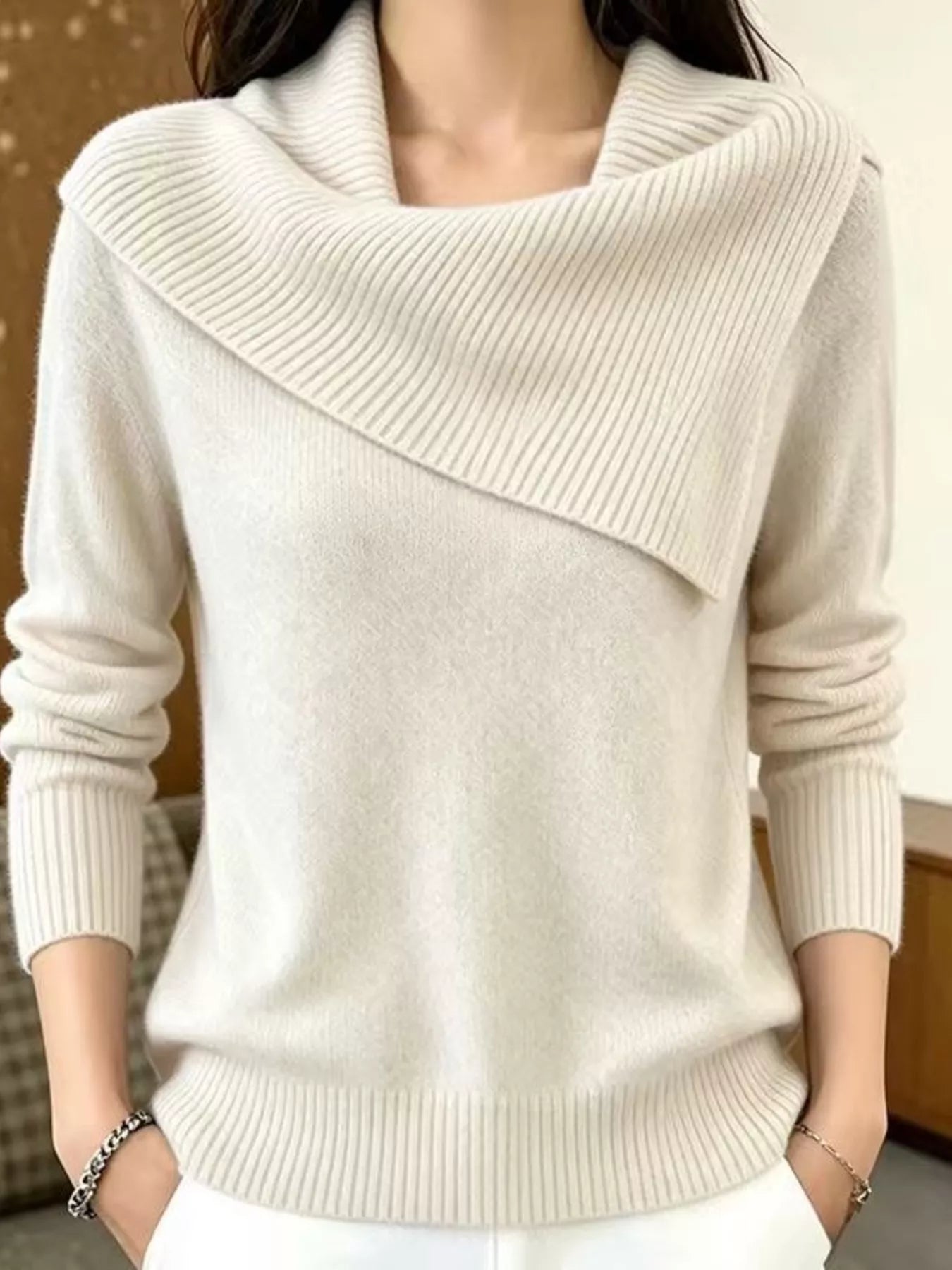 Trendsi Full Size Asymmetric Ribbed Collar Sweater Plus Size -
