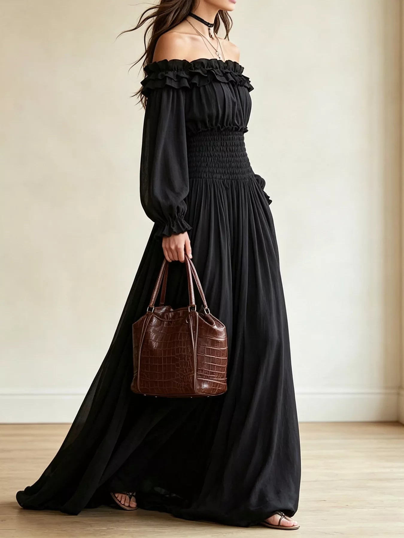 Trendsi Full Size Off-Shoulder Ruffled Maxi Dress with Smocked Waist Plus Size -