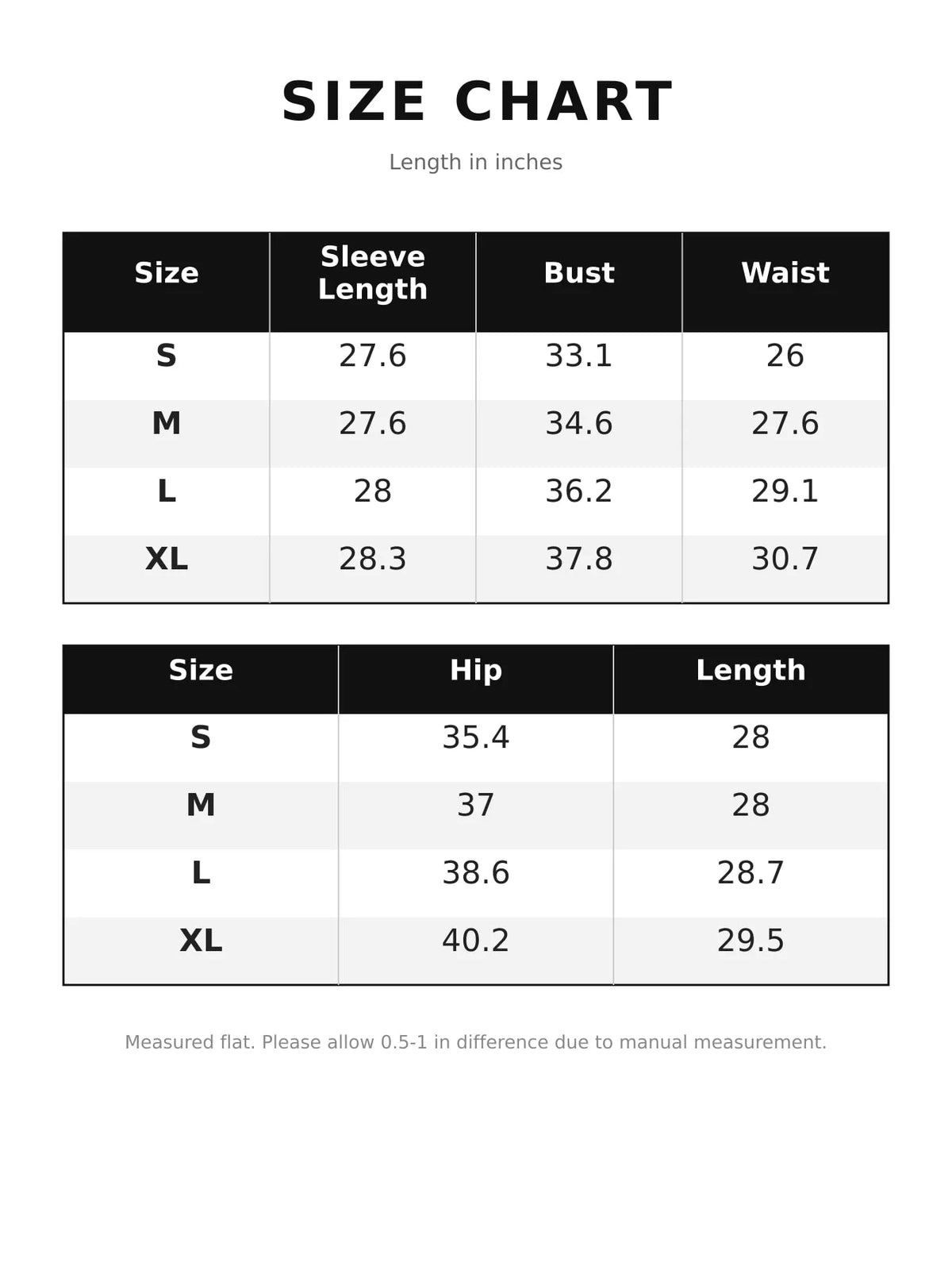 Lace Button-Up Flounce Sleeve Shirt — size and measurement chart