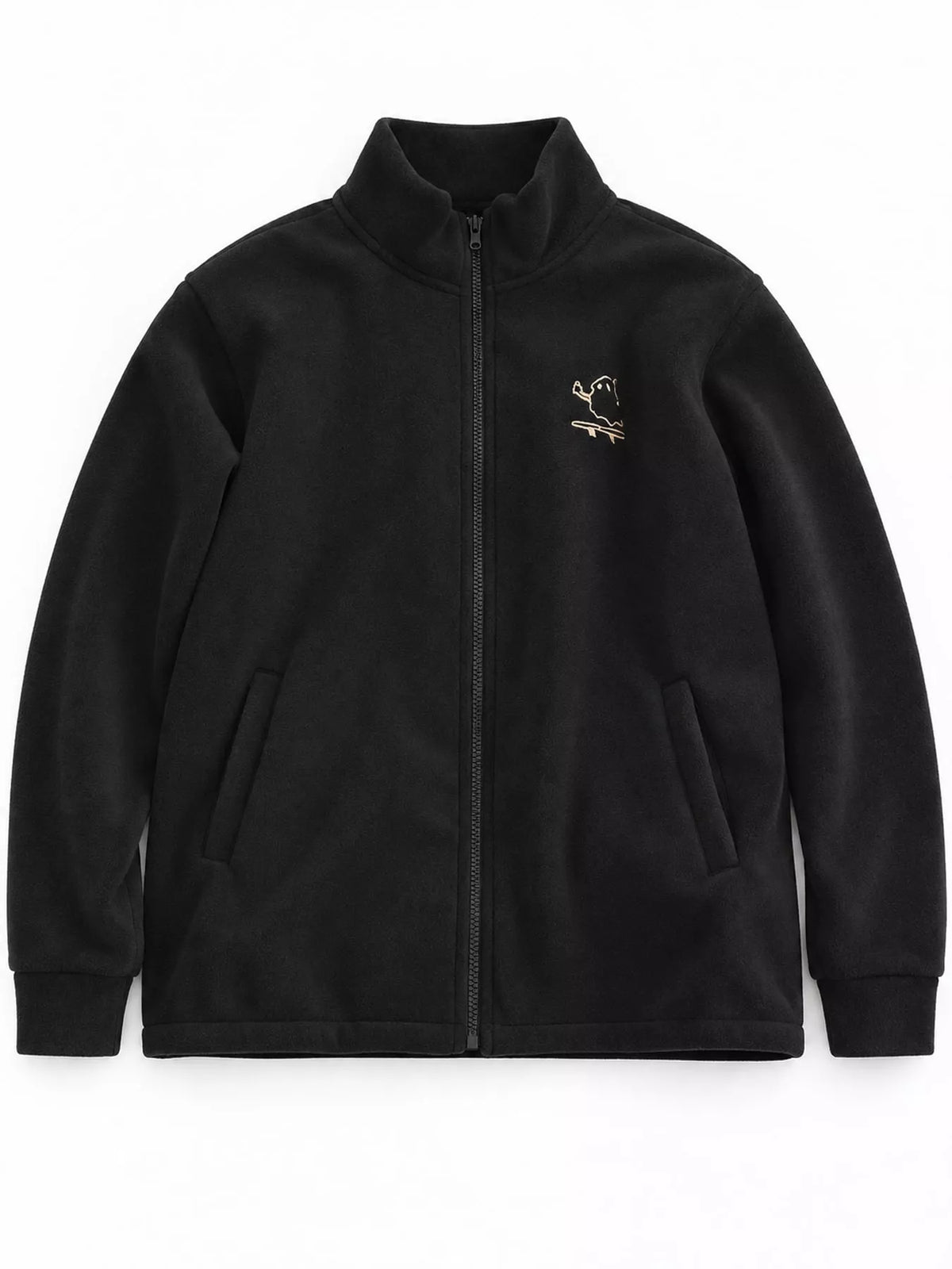 Black fleece stand-collar zip-up jacket