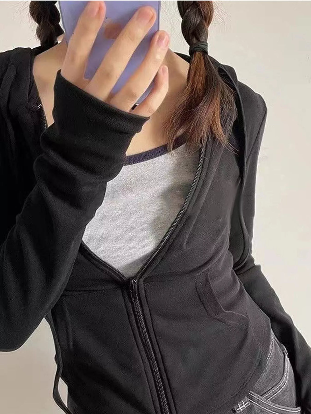 Drawstring hoodie, black front