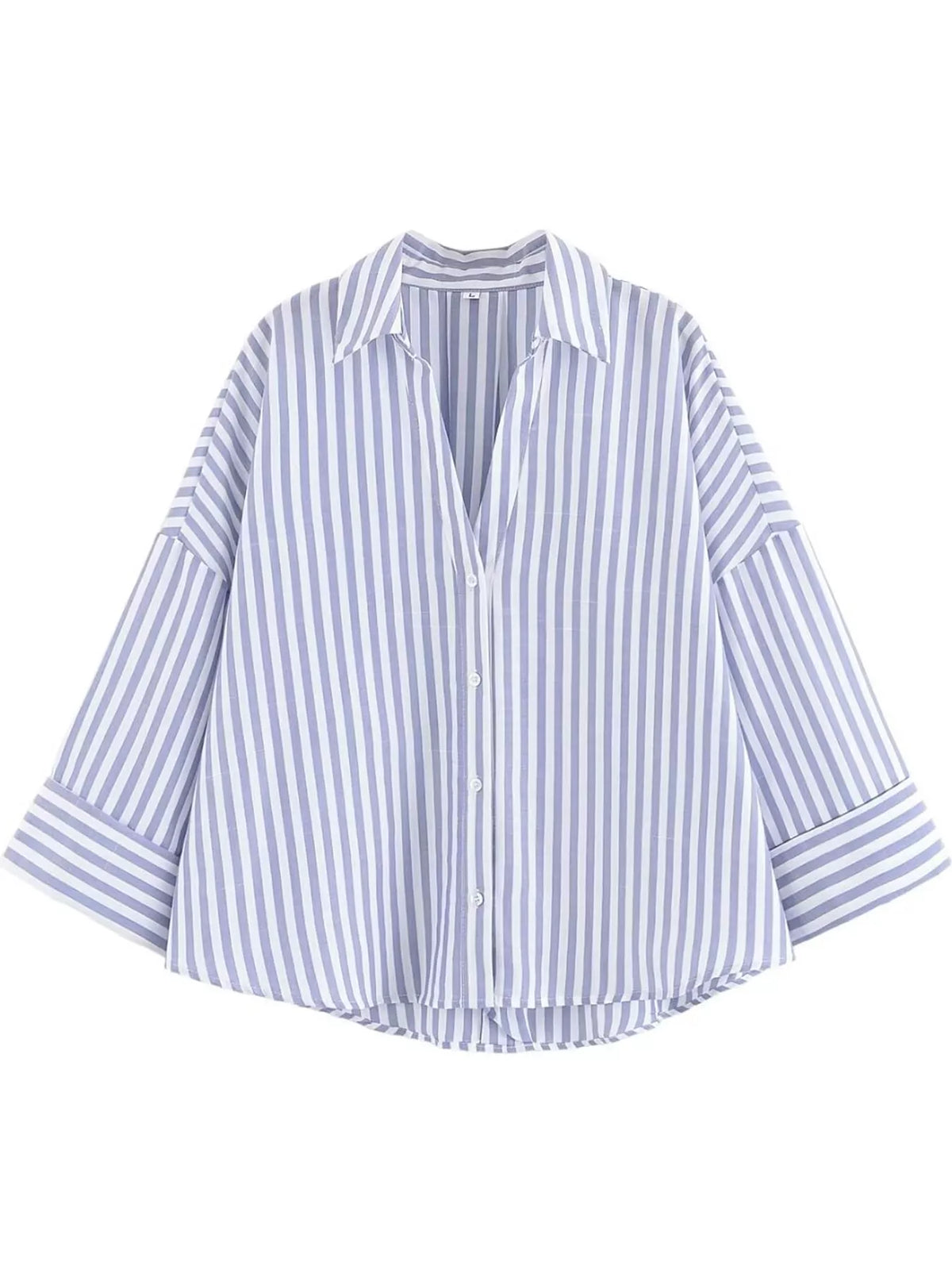 Blue Stripes button-up three-quarter sleeve shirt