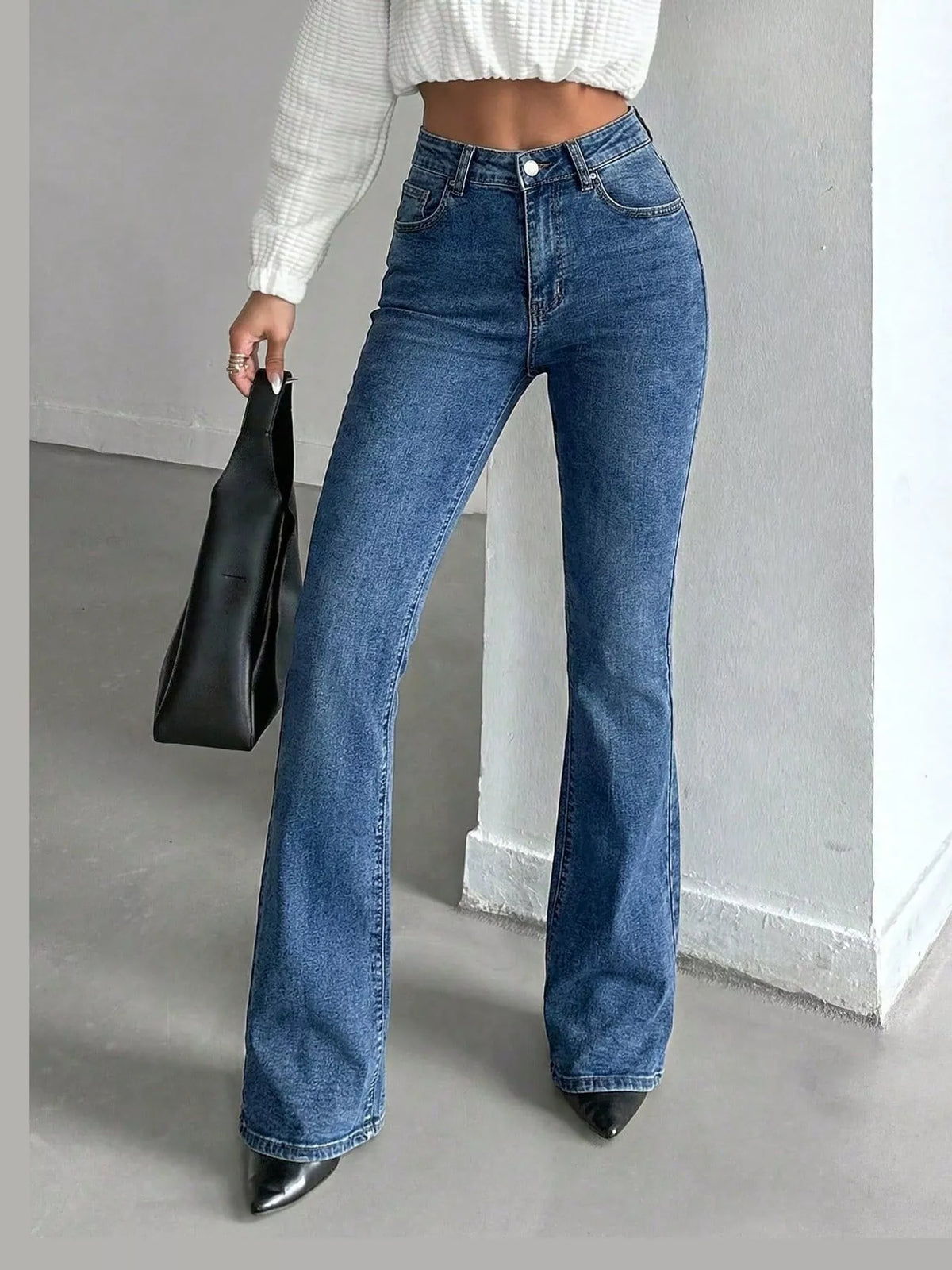 Light Blue high-waisted slim-fit flared jeans